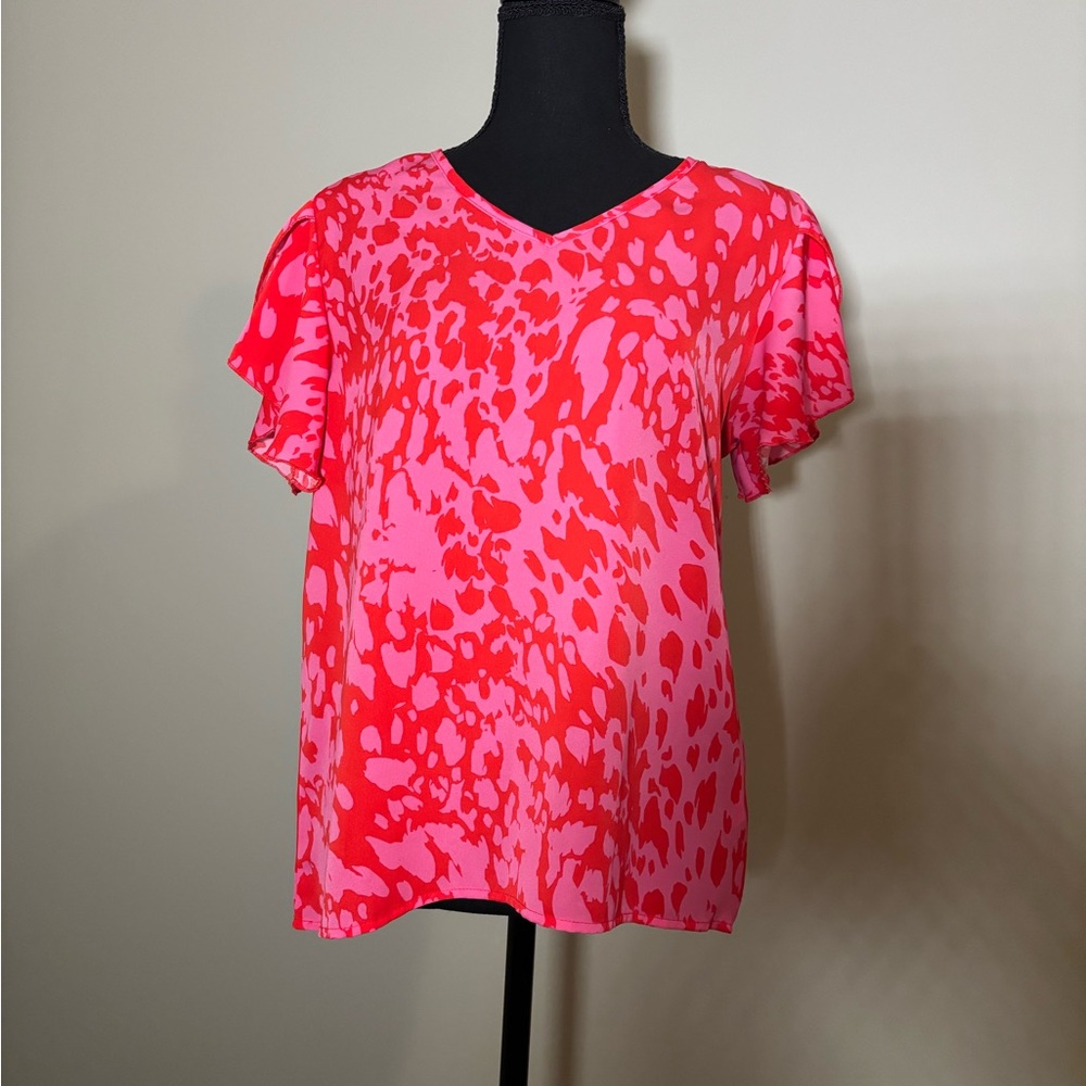 SHEIN Red and Pink Patterned Blouse